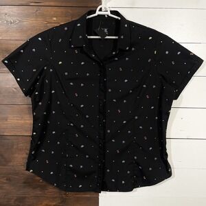 Taco Bell Womens Black Button-Up Shirt Rainbow Taco & Hot Sauce Employee Size 2X